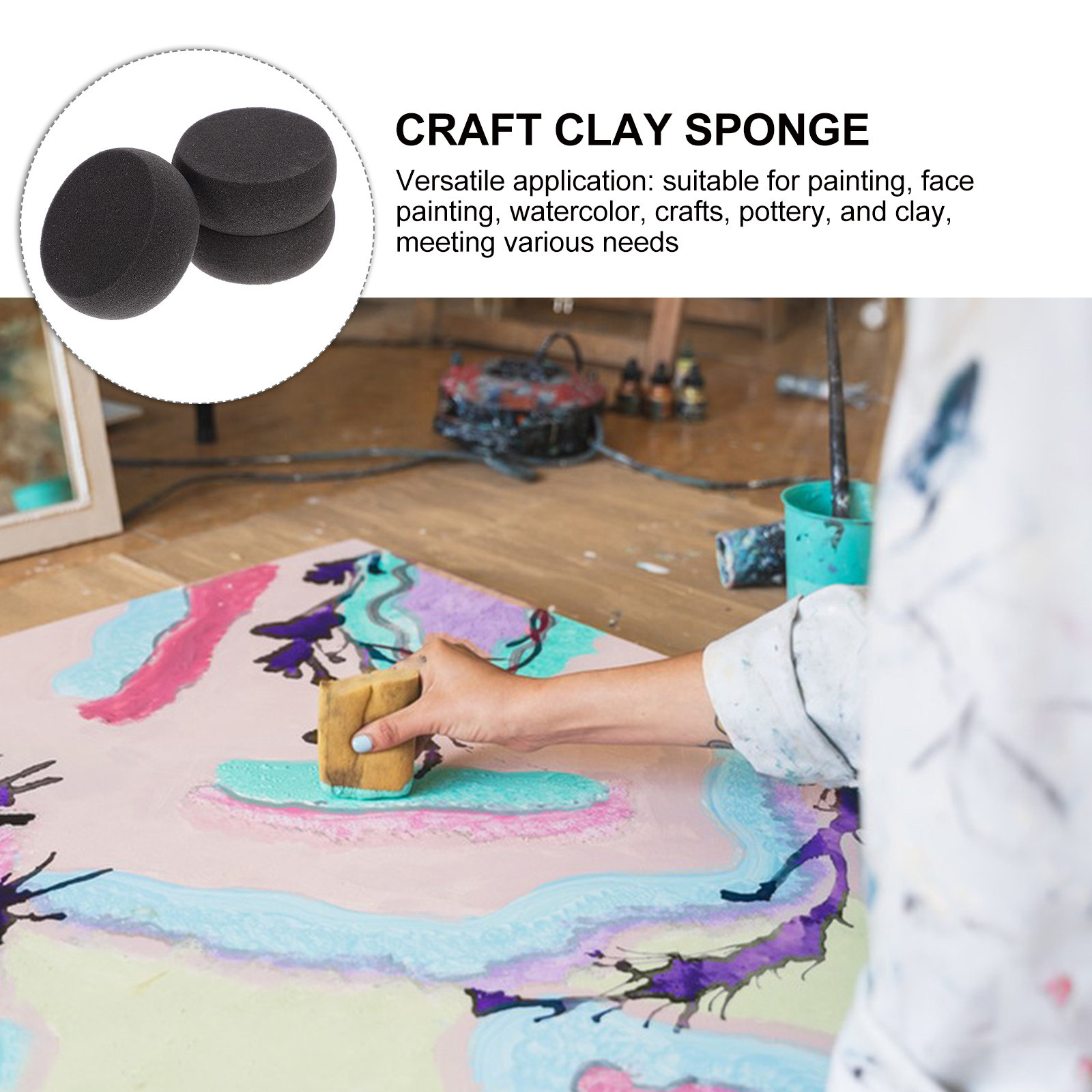 Art Craft Clay - 3 Esponjas Redondas para Pintar, Acuarela,